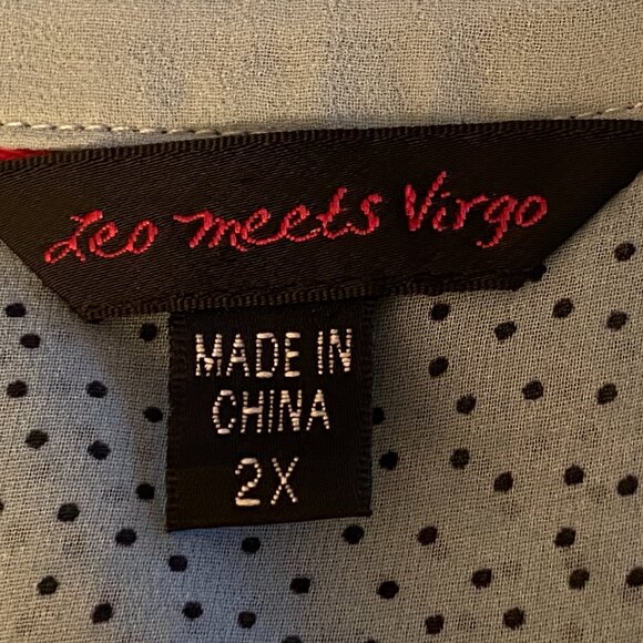 Leo Meets Virgo Sz 2X Womens Sheer Blouse  Flutter Sleeve Mint/Black Dots - Picture 6 of 8